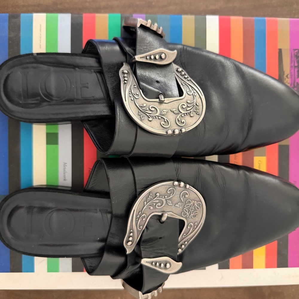 LOEWE leather mules With Decorative Silver Buckles